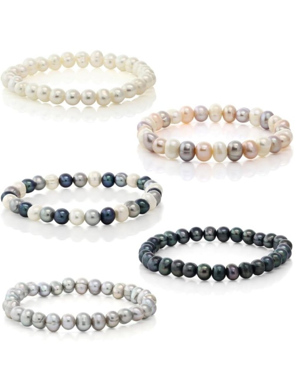 Multicolor Freshwater Pearl Stretch Bracelets Set of 5 | Perfect Gift for Her